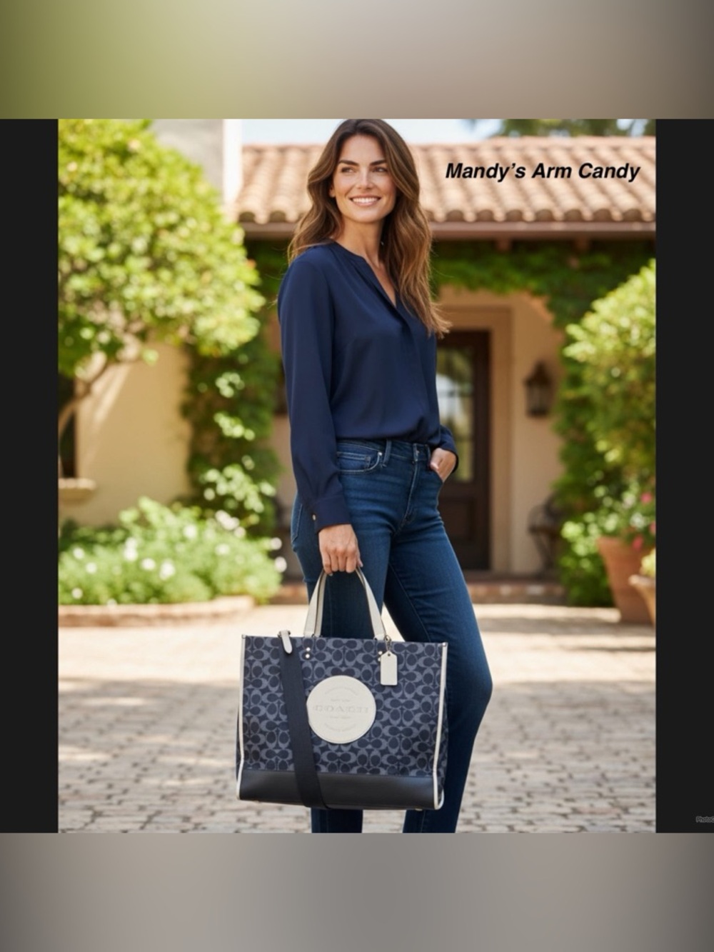Brand New Rare XL Coach Navy Signature Coach Dempsey 40 Tote $628